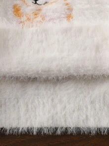 女婴卡通图案圆领长袖套头毛衣，秋冬季 - 白色 - 查看 7