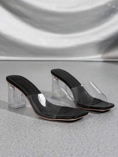 Mujer Sandalias con tira transparente con tacón grueso mule PVC moda