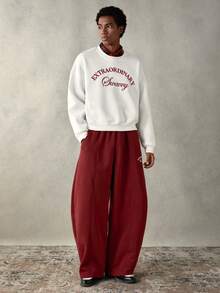 SWAVVY 2 Stücke Herren Lässig Rundhals Sweatshirt & Kontrast Farbe Stickerei Set, Frühling/Herbst - Rot - Übersicht 3