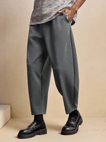 AKNOTIC Men's Loose Solid Color Drawstring Waist Pockets Casual Tapered Sweatpants - Grey - View 5