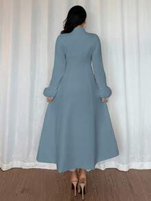 Rafferiza 女士时尚单排扣长款大衣，冬季蓝色长款大衣，优雅蓝色长袖大衣，浅蓝色女式大衣 - 霧霾藍 - 查看 2