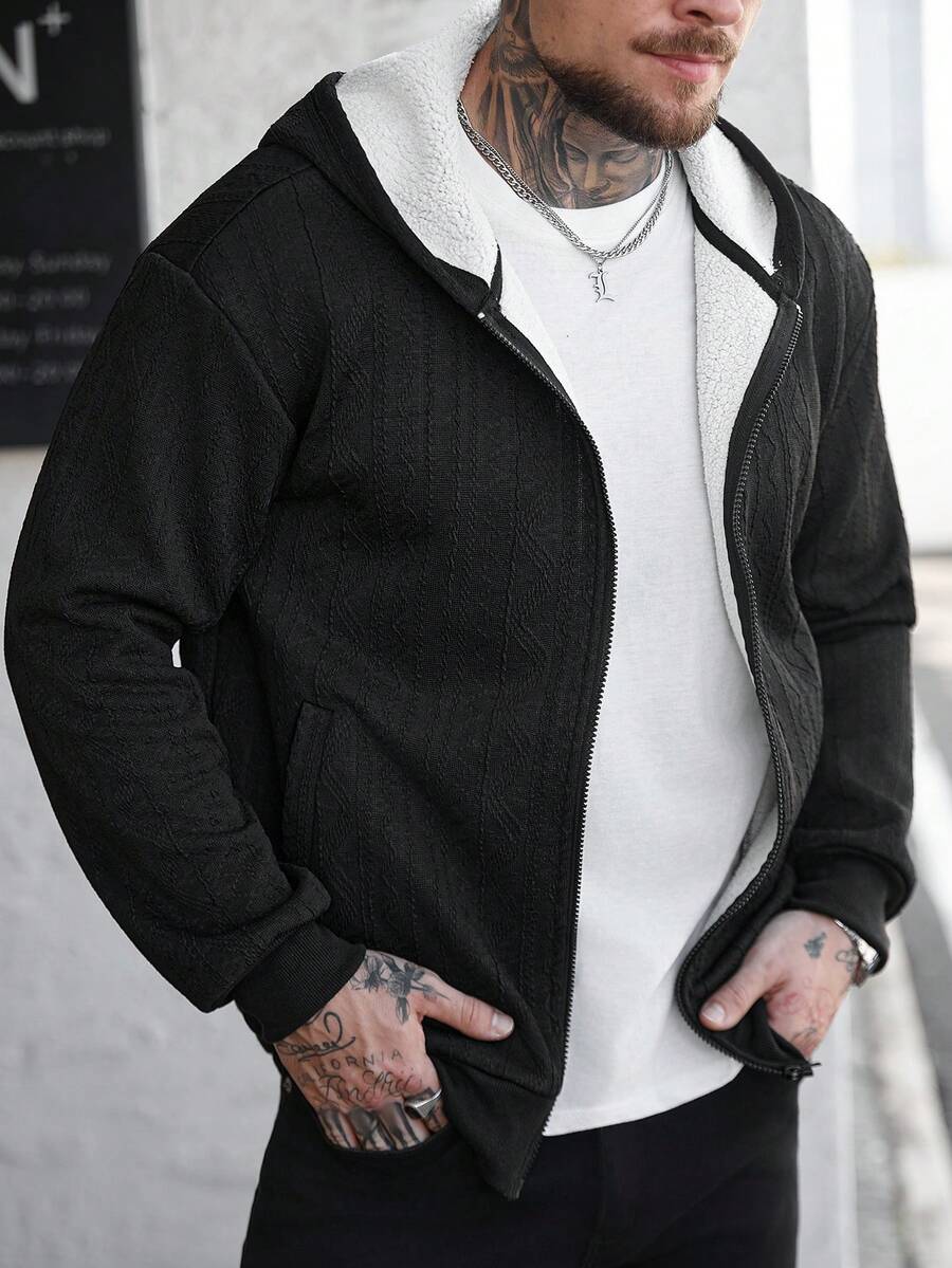 Manfinity CasualCool 男士休闲保暖连帽拉链卫衣，秋季男士拉链连帽衫，男士夹克，男士街头风拉链外套 - 黑色 - 查看 1