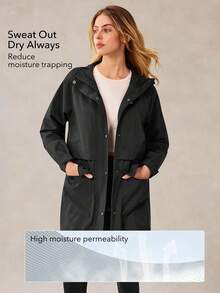 OutZeal Chaqueta de mujer con capucha, resistente al agua y al viento, de longitud larga con cordón en la cintura y bolsillos con cremallera, para camping y senderismo - Negro - Ver 4