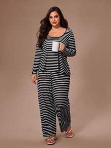 Lazeform Classic Striped Knit Plus Size Pajama Set