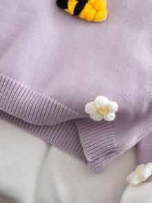 Maglione lavorato a maglia viola casual, alla moda e carino con fiori e api, morbido e confortevole, adatto per scene quotidiane, viaggi, vacanze, casa, asilo, autunno e inverno, Natale, apertura scolastica, feste, stile versatile a maniche lunghe, abbigliamento primaverile, autunnale e invernale, abiti da ragazza per festival, maglione con api e girasoli, maglioni carini per bambini, set di abbigliamento con api e girasoli, taglia 7 - Viola chiaro - Visualizzare 10