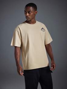 Driftmere Men's Casual Versatile Nature & Outdoor Element Printed All-Match Short Sleeve T-Shirt, Spring/Summer, Outdoor Graphic Spring To Summer, Men Comfort And Soft Sports T-Shirts, Athleisure Style, Sporty Fashion - Apricot - View 4