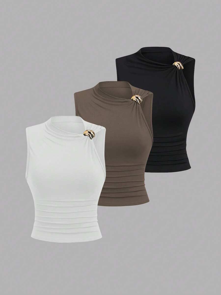 Sweetra 女士褶皱修身夏季上衣 - 彩色 - 查看 1