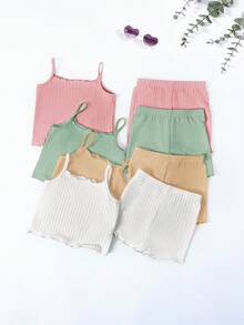 8件套休闲纯色针织吊带背心和短裤套装 - 彩色 - 查看 11