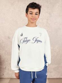 Bộ đồ thể thao SUMWON Tokyo Japan Script gồm áo hoodie và quần dài, tay dài, cổ tròn, thích hợp mặc đi chơi, đi nghỉ mát. - Màu xanh lam - Xem 3