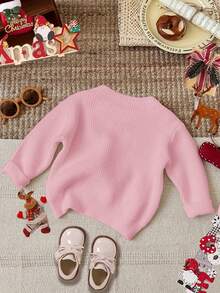 Young Girl Casual Loose Fit Crew Neck Long Sleeve Sweater, Suitable For Autumn/Winter - Pink - View 2