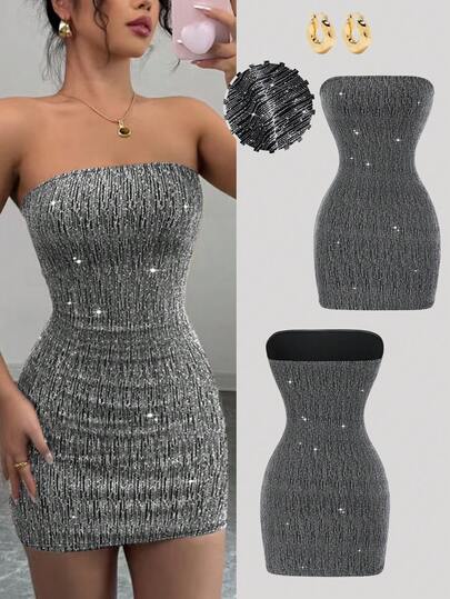 Rafferiza 女士水钻装饰无肩带迷你连衣裙