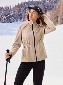 OutZeal 女士冬季保暖外套 圣诞节服装 滑雪 露营 保暖内衬 防风 防水 抽绳腰带 带拉链口袋 - 卡其色 - 查看 5