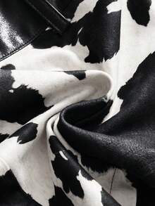 ROMWE Grunge Punk 复古西部动物纹拼接PU露脐上衣和迷你短裤两件套女装 - 黑與白 - 查看 5