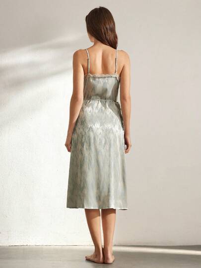 Ocili Leisure Jacquard Satijnen Slip Dress Side Slit Women view 3