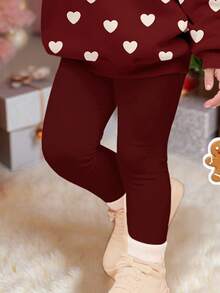 少女休闲柔软加厚保暖红色可爱爱心印花圆领长袖卫衣和打底裤套装，适合秋冬季日常穿着、居家、度假，舒适保暖。 - 彩色 - 查看 4