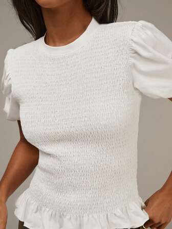 Athîral 女士休闲纯色泡泡袖衬衫，夏季