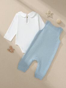 Souflis Souflis 2pcs Baby Boy Autumn New Fashion Lapel Long Sleeve Top With Cute Horse Pattern And Bib Pants Set