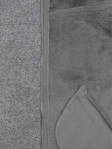 Chamarra corta para mujer de moda lana unicolor con lindos detalles de piel sintética en color contraste afelpada para uso casual o diario - Gris - Ver 5