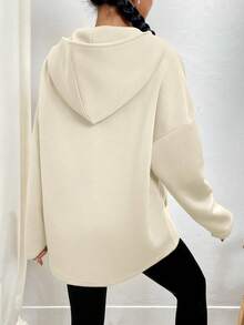 EMERY ROSE Women's Solid Color Hooded Half-Zip Casual Sweatshirt - Beige - View 2