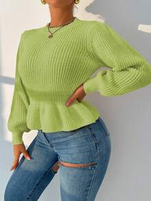 Zolique Women's Sweater Women's Top Knitted Long Sleeved Lantern Sleeves White Stripe Loose Friends Gathering Four Seasons Autumn And Winter Women's Clothing - Green - View 5