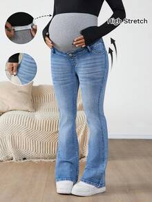 SHEIN Quần jeans ống loe cạp cao phối màu đơn giản/đi làm cho bà bầu Mùa đông Giáng sinh Năm mới Lễ tạ ơn Đi làm Kỳ nghỉ Tốt nghiệp Sang trọng Y2k Dễ thương Thời trang dạo phố Tiệc cưới Công sở thanh lịch Thường ngày cho phụ nữ Quần jeans ống loe giặt nhẹ cho bà bầu có bo gấu Quần áo bầu hàng ngày Linh hoạt và thời trang cho bà bầu Giáng sinh Lựa chọn thời trang cho bà bầu của mẹ - Màu xanh lam - Xem 1