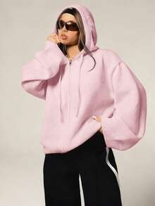 Athîral Women's Casual Drawstring Hooded Cardigan, Autumn/Winter Pink Street Wear,Sweaters For Women,Pink Sweater - Baby Pink - View 1