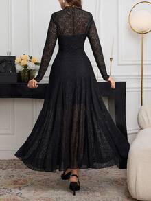 Modelyn Elegant High-End Black Lace Flowy Dress, Spring/Summer - Black - View 2