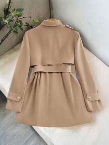 Editum Women's Thermal Lined Mid-Length Single-Breasted Belted Casual Trench Coat Beige Outfits For Women Winter Christmas New Year Thanksgiving - Camel - View 8