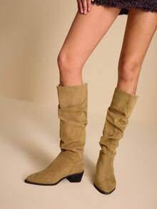 Daringsoles Giày bốt cao gót đế dày thời trang nữ đa năng đi làm - Màu Khaki - Xem 4