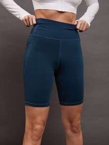 Activina Side Phone Pocket Sports Shorts Stretchy Shorts Biker Shorts Spandex Short - Navy Blue - View 5