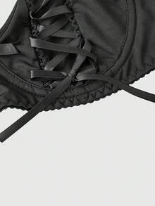 ROMWE Goth 女士哥特式系带钢圈性感文胸 - 黑色 - 查看 3