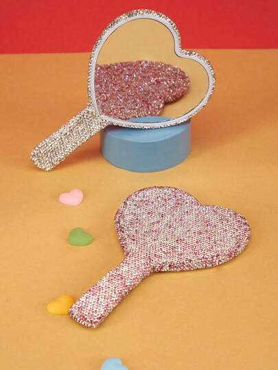 Joivida 1個 ダイヤモンド装飾ハート型メイクアップミラー、高級スパークリングクリスタルラインストーンバニティミラー、旅行、ホーム、ギフトに最適、メイクアップ、安価、ルームデコ、バニティ、トラベル、ベッドルーム、メイクアップアクセサリー、ミラー、バニティミラー、ミニミラー、コンパクトミラー、小型ミラー、ハンドミラー