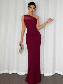 Firerie Women's Elegant Romantic Fashion Commuter Sexy Elegant Style Asymmetrical Neck Bodycon Maxi Dress, Suitable For Party, Beach Vacation, Back To School, Romantic Date, Wedding Season, Birthday, Easter, Spring/Summer Dress Formal Dresses For Wedding Guest,Wedding Guest Dress - Burgundy - View 7