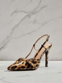 SHUZIA Women's Leopard Patent Buckle Strap Slingback Heel Pumps– Bold, & Fierce Statement Look. For Christmas - Multicolor - View 6