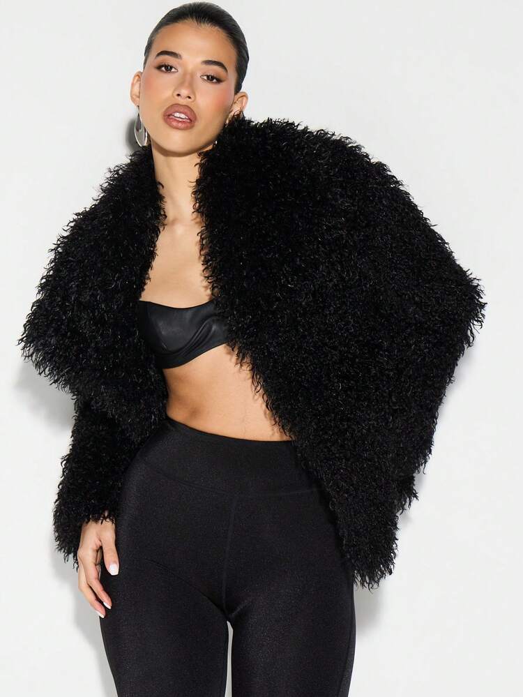 KIZN Oversized Faux Fur Coat With Open Front