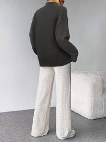 SHEIN Tall CURVE Plus Size Women's Solid Stand Collar Sweater, Minimalist & Casual, Suitable For Everyday Wear - Coffee Brown - View 2