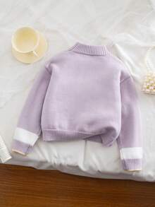 Maglione lavorato a maglia viola casual, alla moda e carino con fiori e api, morbido e confortevole, adatto per scene quotidiane, viaggi, vacanze, casa, asilo, autunno e inverno, Natale, apertura scolastica, feste, stile versatile a maniche lunghe, abbigliamento primaverile, autunnale e invernale, abiti da ragazza per festival, maglione con api e girasoli, maglioni carini per bambini, set di abbigliamento con api e girasoli, taglia 7 - Viola chiaro - Visualizzare 2
