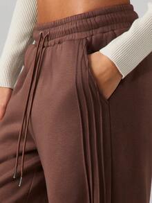 MISSGUIDED Wide Leg Drawstring Sweatpants With Pintuck Side Stripe Detail Relaxed Fit Jogger Pants For Fall Winter Casual Comfort Loungewear - Brown - View 4
