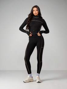 MISSGUIDED Contrast Detail Mock Neck Long Sleeve Track Top For Layering And Athleisure Wear - Black - View 3