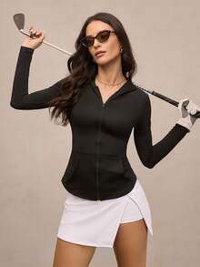 Activina Zip Up Hooded Warming Softness Sports Jacket - Black - View 8