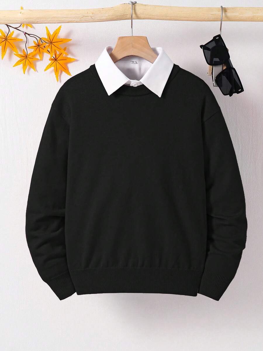 SHEIN Tween Boys Casual Crew Neck Pullover Sweater, Comfortable For Commuting, School, Daily Casual Wear, And Sports