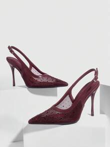 CUCCOO SZL 女士时尚优雅派对水钻装饰浅口鞋 - 酒紅色 - 查看 3