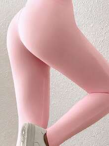 SHEIN EZwear 女士休闲纯色罗纹保暖打底裤，秋冬粉色保暖打底裤 - 淺粉色 - 查看 7