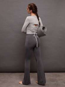 Activina 镂空抽绳后背褶饰运动长袖 T 恤修身衬衫