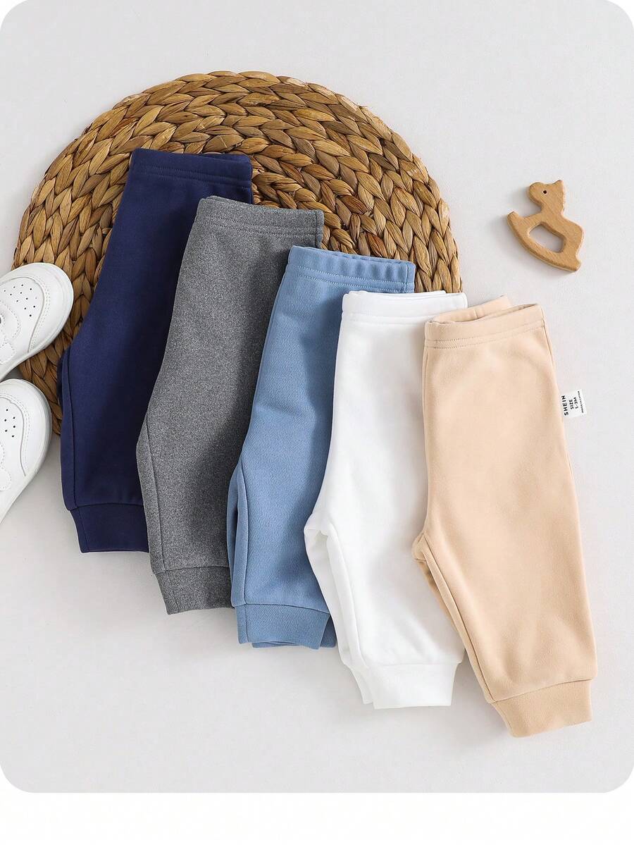 Bộ 5 quần dài lưng thun màu trơn thường ngày cho bé trai/bé gái sơ sinh, mùa thu/đông - Nhiều màu - Xem 1