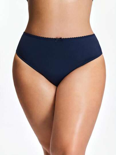 SHAPORA Plus Size Women's Minimalist Solid Color Bow Decor Panties