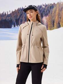 OutZeal 女士冬季保暖外套 圣诞节服装 滑雪 露营 保暖内衬 防风 防水 抽绳腰带 带拉链口袋 - 卡其色 - 查看 10