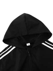 SHEIN ChillGRL Tween Girl Contrast Trim Hooded Jacket And Jumpsuit Set