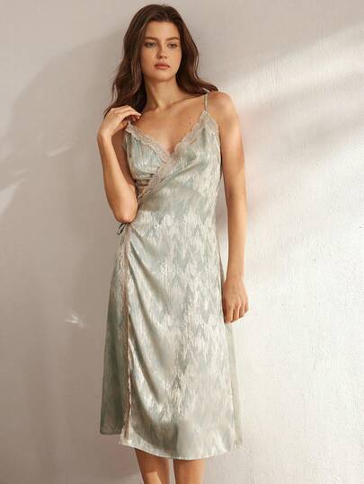 Ocili Leisure Jacquard Satijnen Slip Dress Side Slit Women view 5