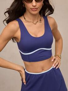 Activina Sujetador deportivo inalámbrico minimalista de color contrastante para mujer - Azul - Ver 5